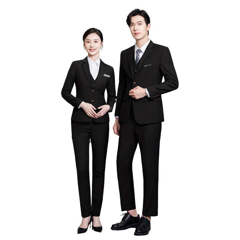 Costume business assorti pour hommes et femmes – Coupe ajustée tendance automne-hiver – Ensemble veste, pantalon, gilet et robe pour femmes »