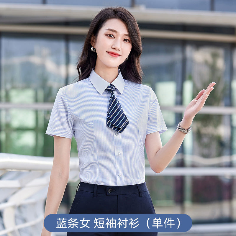 Chemise de travail rayée en coton pour enseignant - Tenue professionnelle formelle - Style identique pour hommes et femmes - Vêtement professionnel - Manches longues et courtes - Tenue de travail pour l'été
