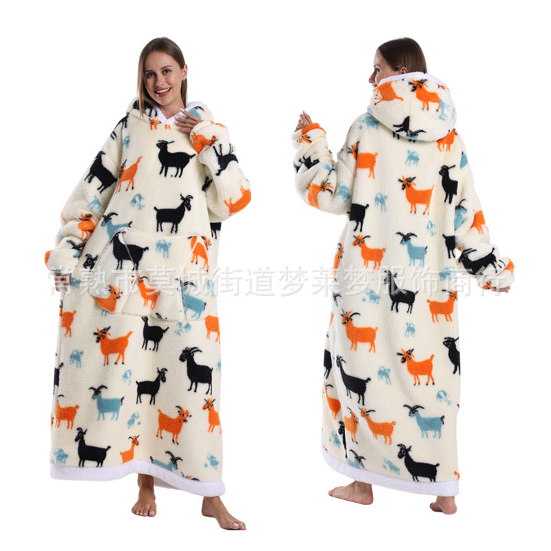 Une génération de sweat à capuche imprimé décontracté, vêtement d'hiver épais et long, chemise de nuit pour couple adulte, étiquetage TK transfrontalier