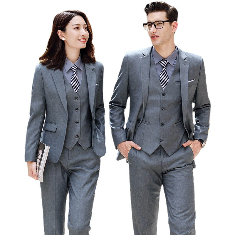 Tenue professionnelle pour hommes et femmes, costumes d'affaires ajustés et tendance pour l'automne et l'hiver, costumes formels quatre pièces avec gilet pour femmes.