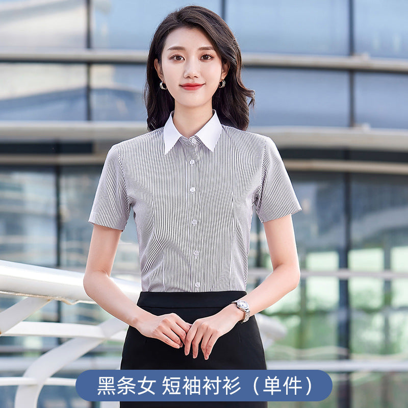 Chemise de travail rayée en coton pour enseignant - Tenue professionnelle formelle - Style identique pour hommes et femmes - Vêtement professionnel - Manches longues et courtes - Tenue de travail pour l'été