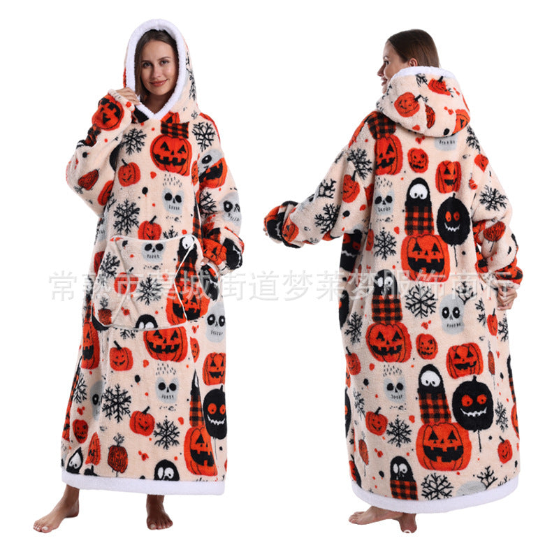 Une génération de sweat à capuche imprimé décontracté, vêtement d'hiver épais et long, chemise de nuit pour couple adulte, étiquetage TK transfrontalier
