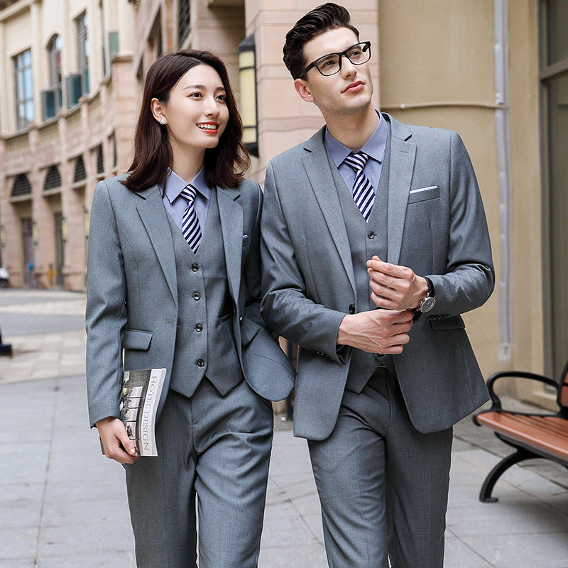 Tenue professionnelle pour hommes et femmes, costumes d'affaires ajustés et tendance pour l'automne et l'hiver, costumes formels quatre pièces avec gilet pour femmes.