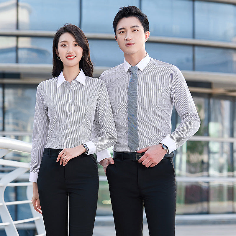Chemise de travail rayée en coton pour enseignant - Tenue professionnelle formelle - Style identique pour hommes et femmes - Vêtement professionnel - Manches longues et courtes - Tenue de travail pour l'été
