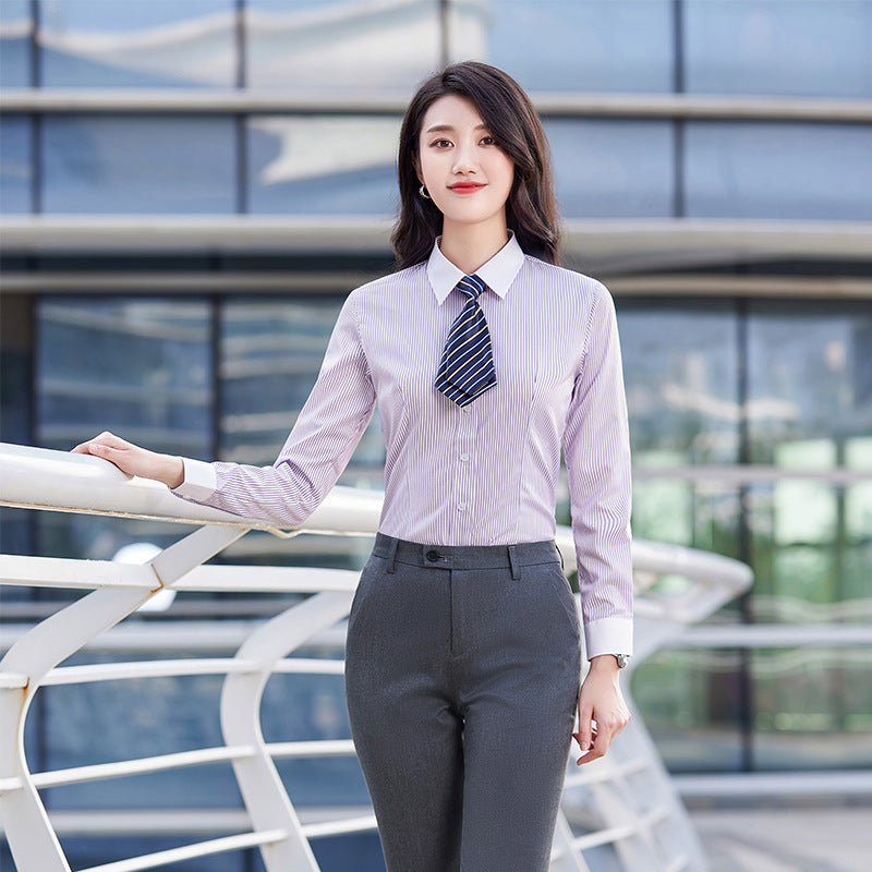Chemise de travail rayée en coton pour enseignant - Tenue professionnelle formelle - Style identique pour hommes et femmes - Vêtement professionnel - Manches longues et courtes - Tenue de travail pour l'été