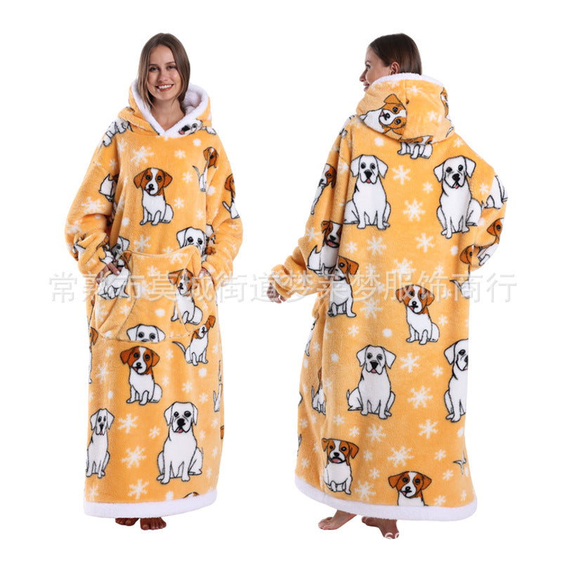 Une génération de sweat à capuche imprimé décontracté, vêtement d'hiver épais et long, chemise de nuit pour couple adulte, étiquetage TK transfrontalier