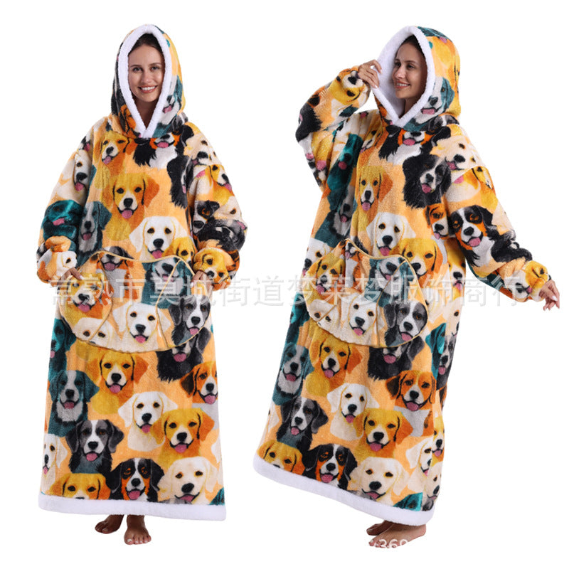 Une génération de sweat à capuche imprimé décontracté, vêtement d'hiver épais et long, chemise de nuit pour couple adulte, étiquetage TK transfrontalier