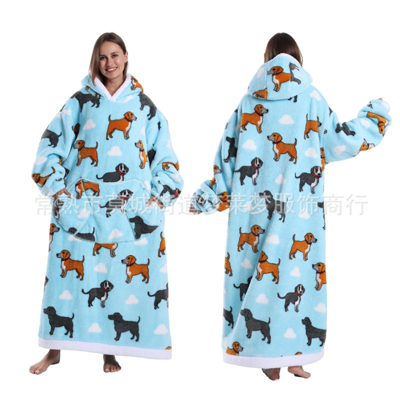 Une génération de sweat à capuche imprimé décontracté, vêtement d'hiver épais et long, chemise de nuit pour couple adulte, étiquetage TK transfrontalier