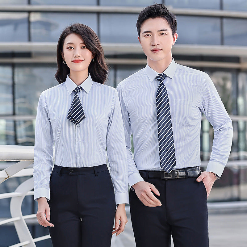Chemise de travail rayée en coton pour enseignant - Tenue professionnelle formelle - Style identique pour hommes et femmes - Vêtement professionnel - Manches longues et courtes - Tenue de travail pour l'été
