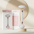 Rouleau de massage pour le visage et le cou et planche Gua Sha en résine (imitation jade ou cristal, non rose) - Outils de soin pour la peau à double embout.