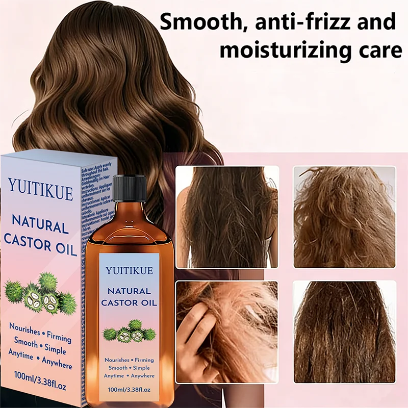Huile de ricin naturelle YUITIKUE 100 ml, huile de soin polyvalente quotidienne nourrissante, raffermissante et lissante pour les cheveux et la peau »
