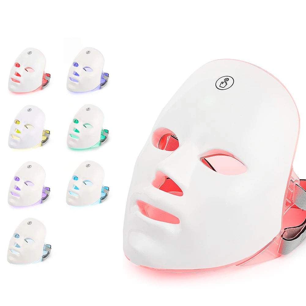 Masque facial LED rechargeable, luminothérapie 7 couleurs pour le rajeunissement de la peau, anti-acné, anti-rides, masque de beauté et éclat de la peau