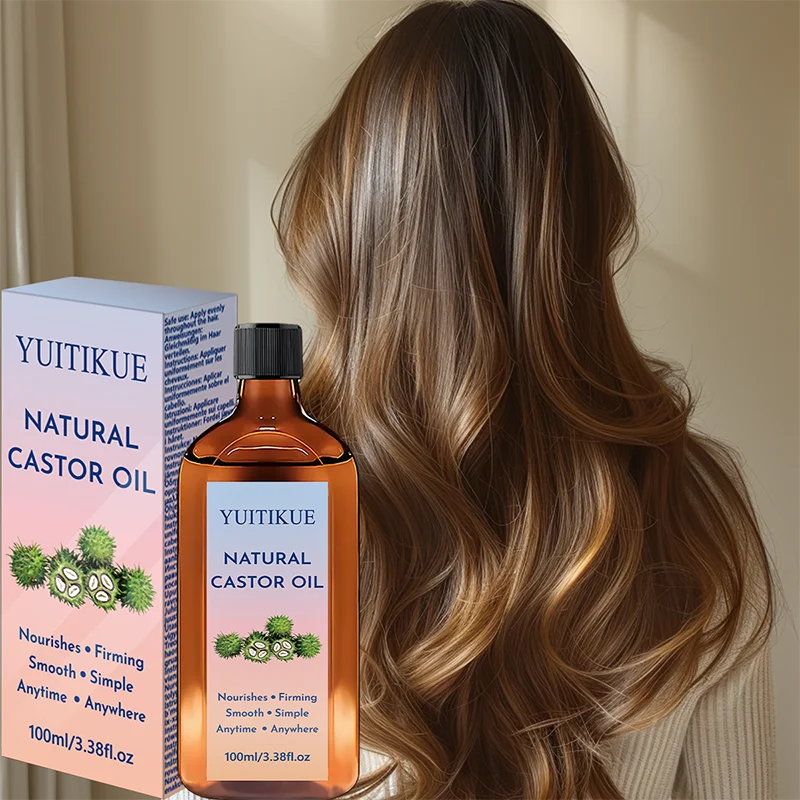 Huile de ricin naturelle YUITIKUE 100 ml, huile de soin polyvalente quotidienne nourrissante, raffermissante et lissante pour les cheveux et la peau »