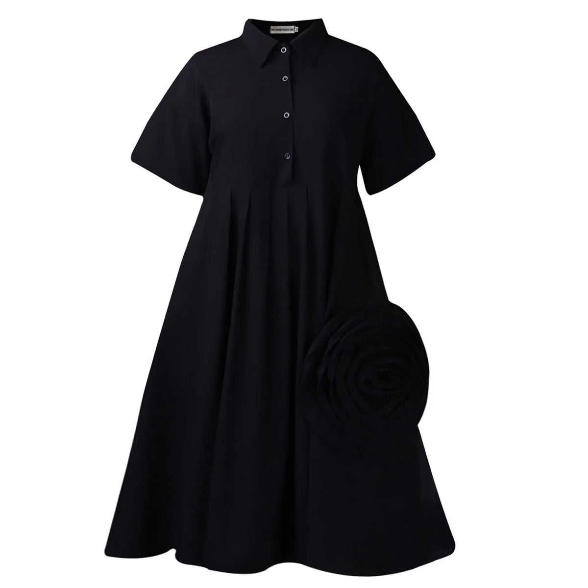 Robe chemise 3D florale style bureau pour femme, à manches courtes, revers, empiècement plissé, robe chemise été 2025 style robe africaine.