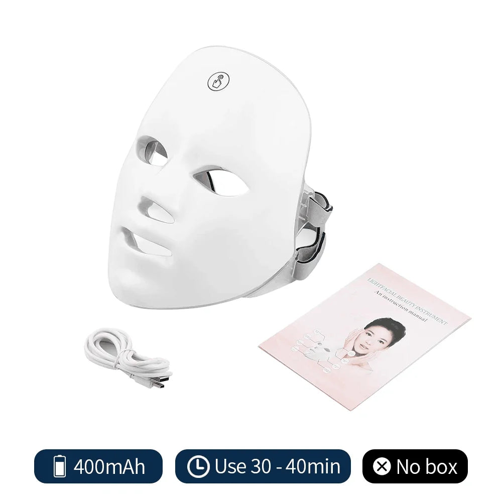 Masque facial LED rechargeable, luminothérapie 7 couleurs pour le rajeunissement de la peau, anti-acné, anti-rides, masque de beauté et éclat de la peau