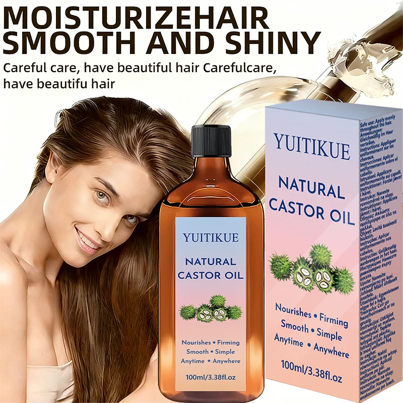 Huile de ricin naturelle YUITIKUE 100 ml, huile de soin polyvalente quotidienne nourrissante, raffermissante et lissante pour les cheveux et la peau »
