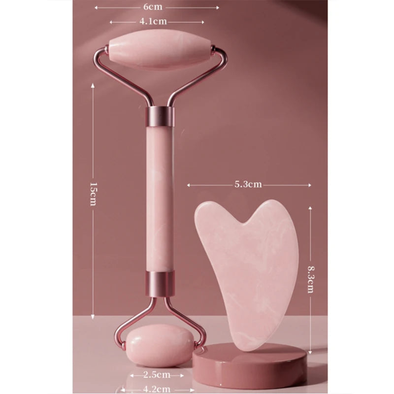 Rouleau de massage pour le visage et le cou et planche Gua Sha en résine (imitation jade ou cristal, non rose) - Outils de soin pour la peau à double embout.