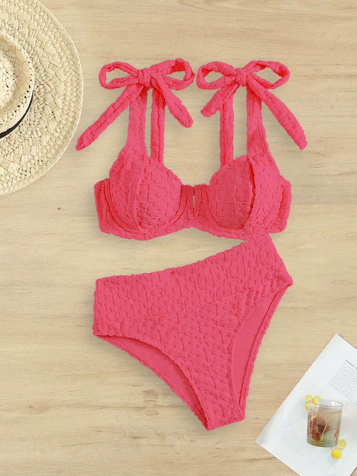 Ensemble de bikini jaune sexy 2026 pour femme, maillot de bain deux pièces à armatures, bretelles à nouer et taille haute. »