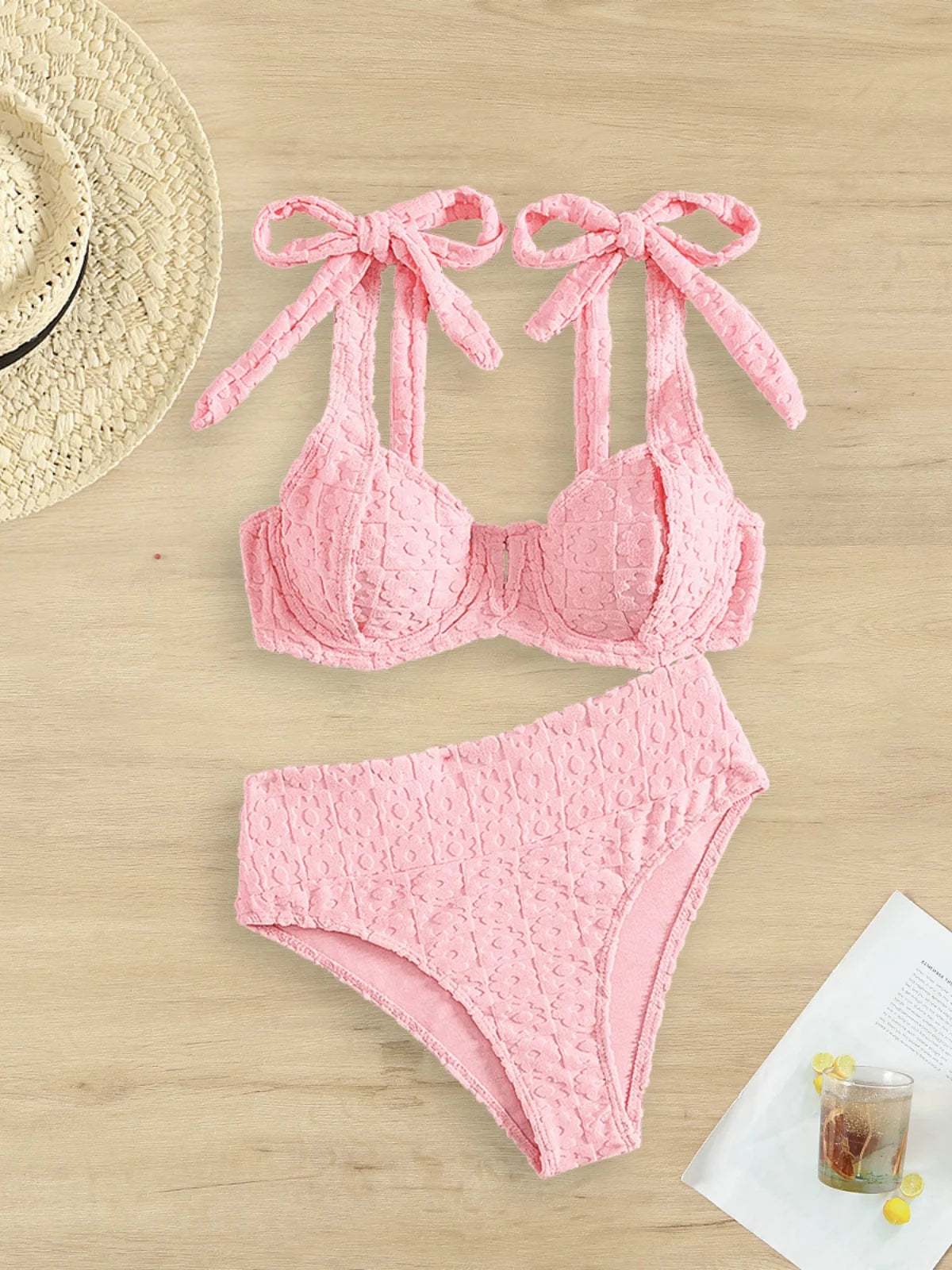 Ensemble de bikini jaune sexy 2026 pour femme, maillot de bain deux pièces à armatures, bretelles à nouer et taille haute. »