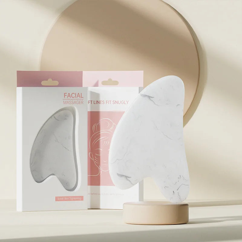 Rouleau de massage pour le visage et le cou et planche Gua Sha en résine (imitation jade ou cristal, non rose) - Outils de soin pour la peau à double embout.