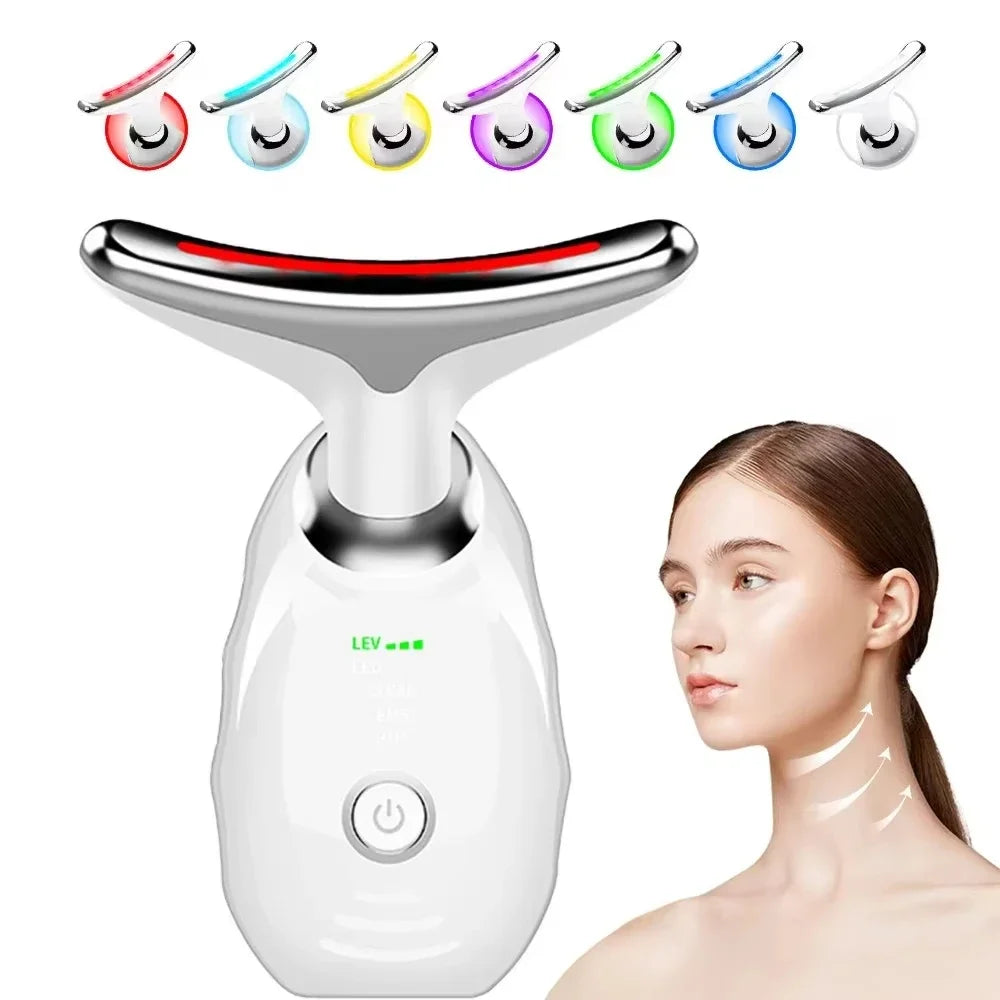 Appareil de beauté portable pour le visage et le cou avec massage par vibration, idéal pour atténuer les rides du cou, lifter le visage et soigner le double menton.