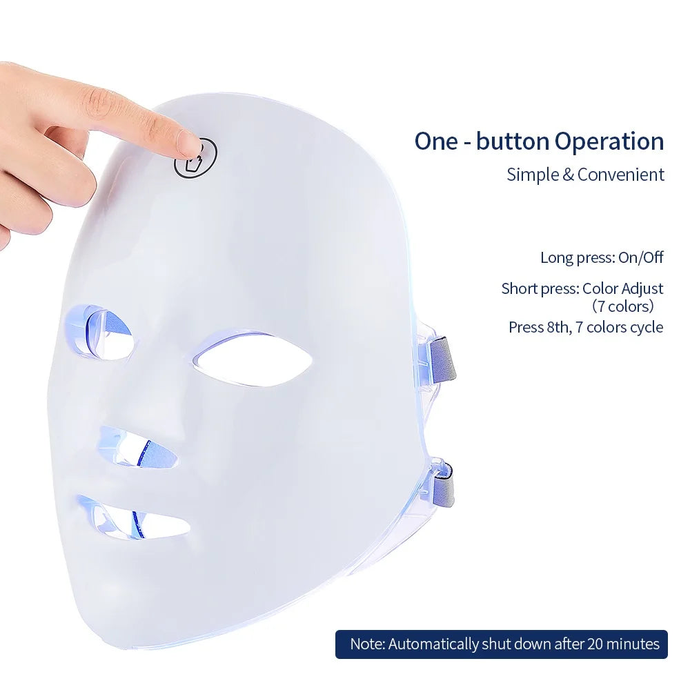 Machine de beauté pour le visage et le cou, masque facial LED et masque de cou à photothérapie avec 7 couleurs et masseur de soin de la peau.