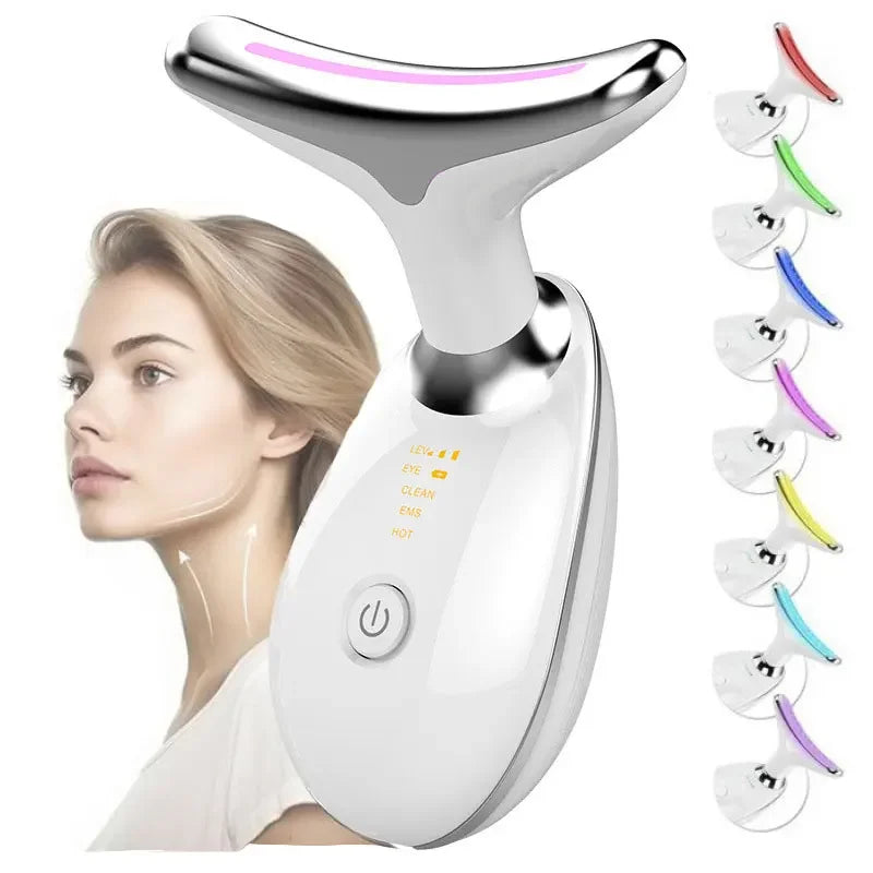 Appareil de beauté portable pour le visage et le cou avec massage par vibration, idéal pour atténuer les rides du cou, lifter le visage et soigner le double menton.