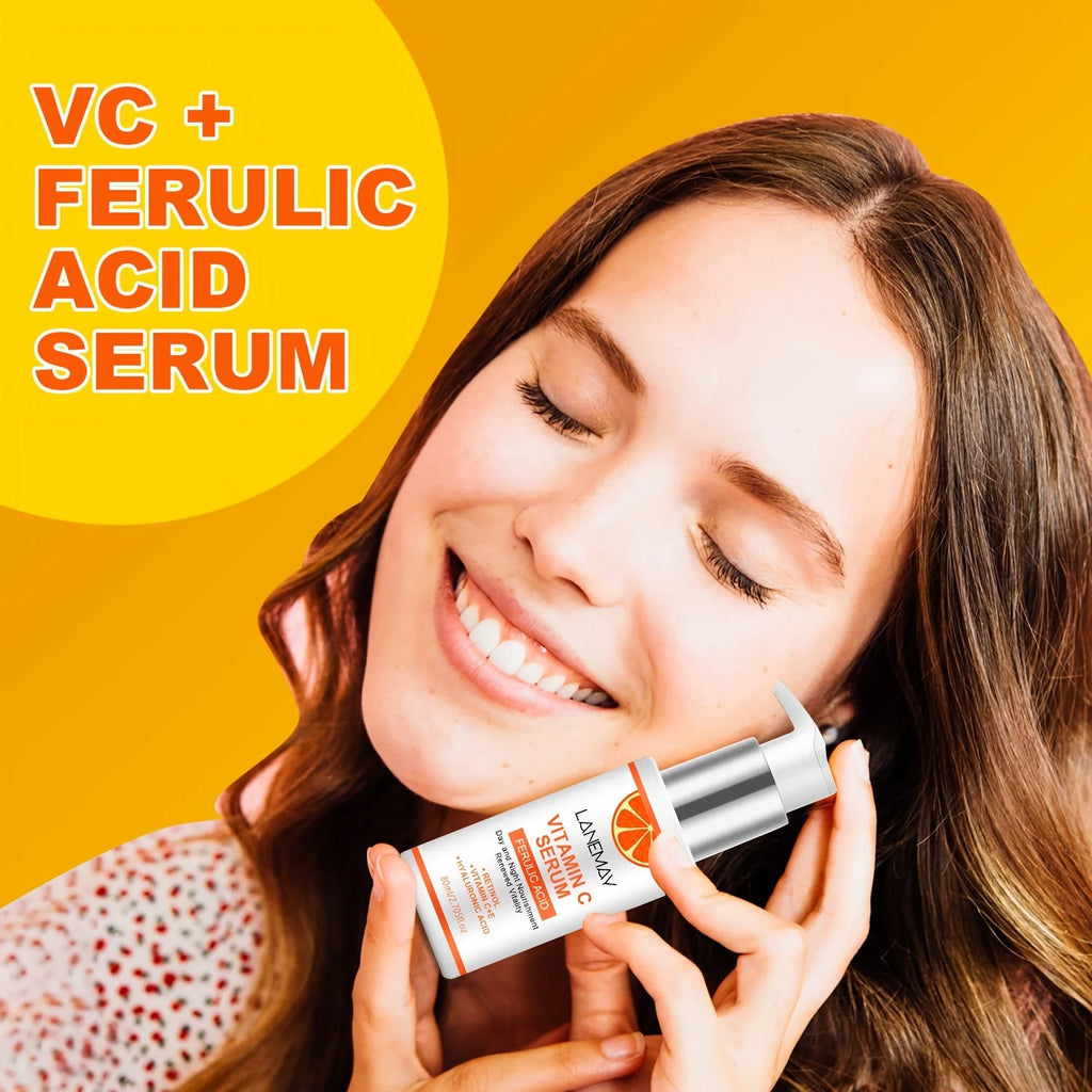 Sérum à la vitamine C avec acide férulique et acide hyaluronique – Hydrate et repulpe la peau, restaure l'éclat, améliore la peau terne.