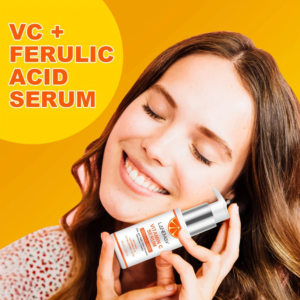Sérum à la vitamine C avec acide férulique et acide hyaluronique – Hydrate et repulpe la peau, restaure l'éclat, améliore la peau terne.