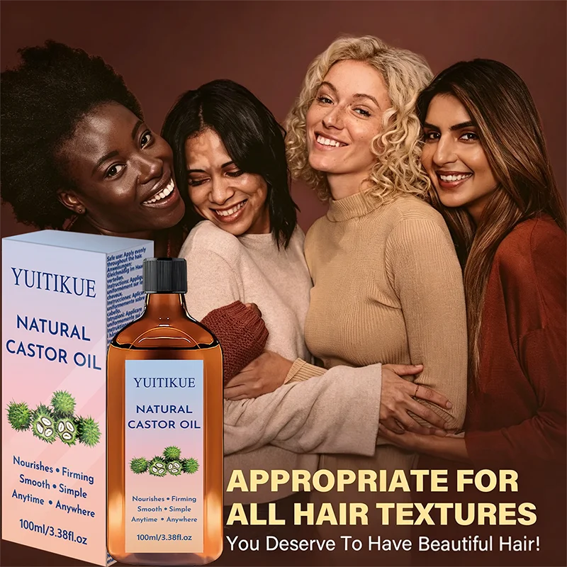 Huile de ricin naturelle YUITIKUE 100 ml, huile de soin polyvalente quotidienne nourrissante, raffermissante et lissante pour les cheveux et la peau »