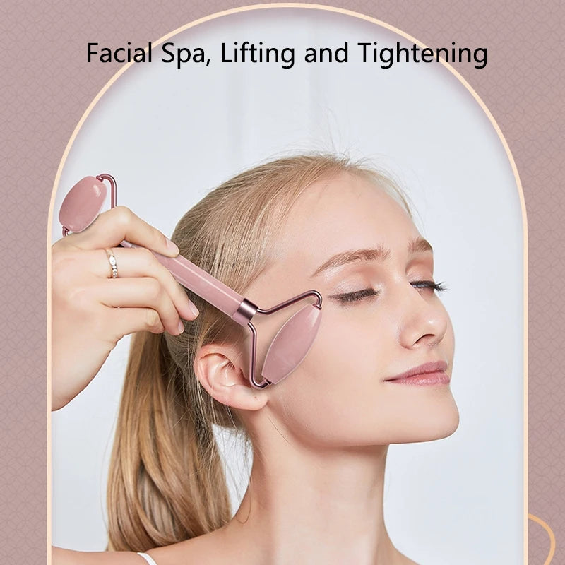Rouleau de massage pour le visage et le cou et planche Gua Sha en résine (imitation jade ou cristal, non rose) - Outils de soin pour la peau à double embout.