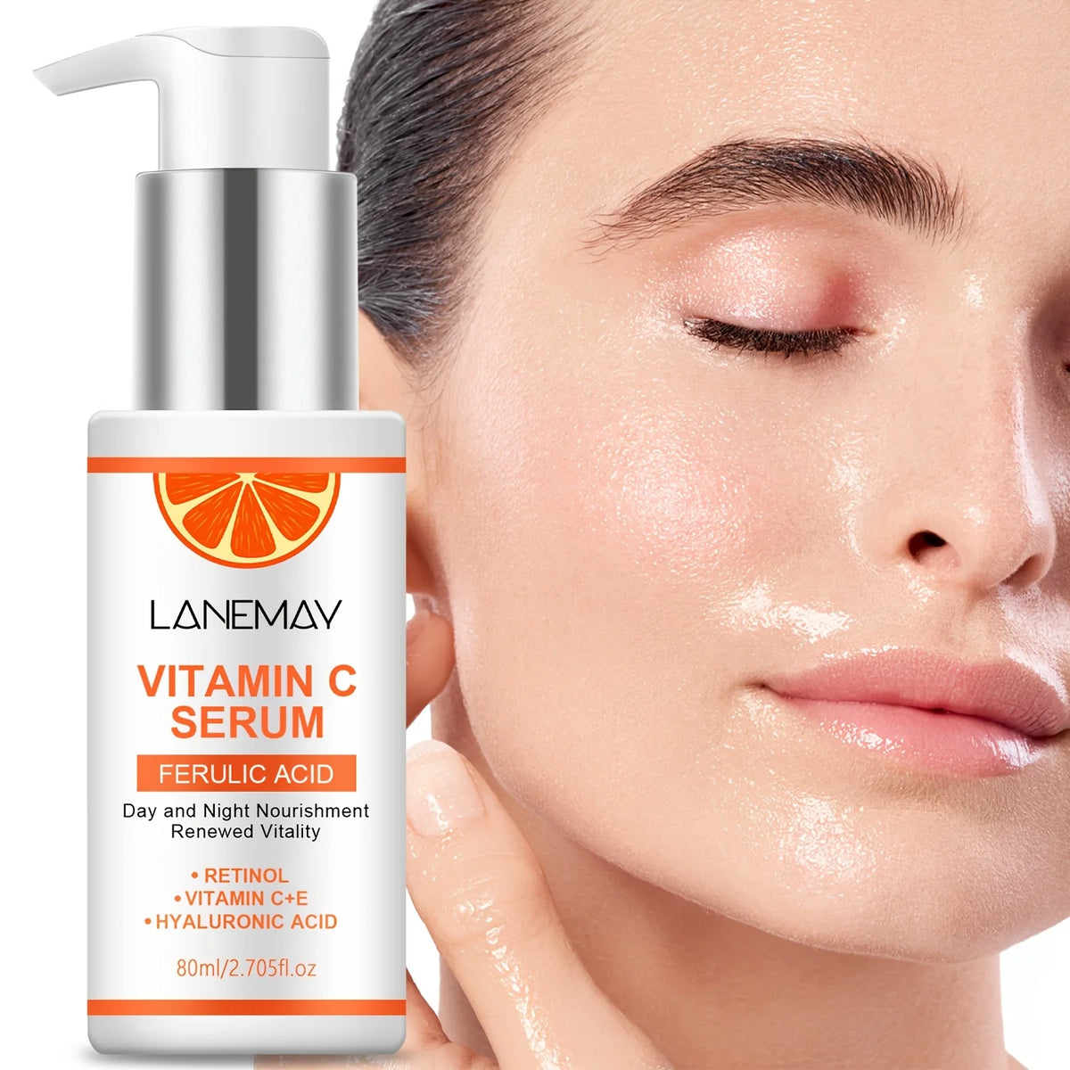 Sérum à la vitamine C avec acide férulique et acide hyaluronique – Hydrate et repulpe la peau, restaure l'éclat, améliore la peau terne.