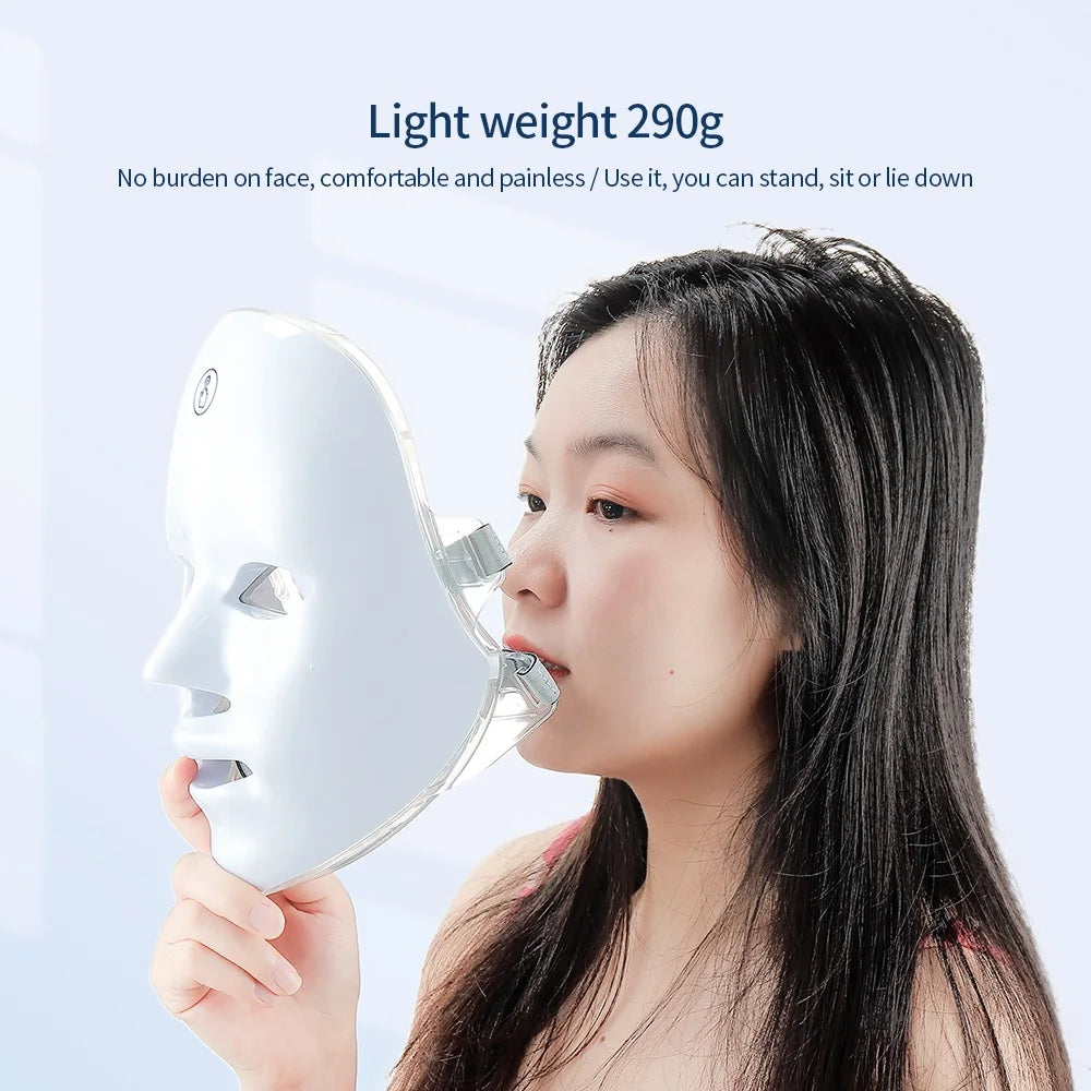 Masque facial LED rechargeable, luminothérapie 7 couleurs pour le rajeunissement de la peau, anti-acné, anti-rides, masque de beauté et éclat de la peau