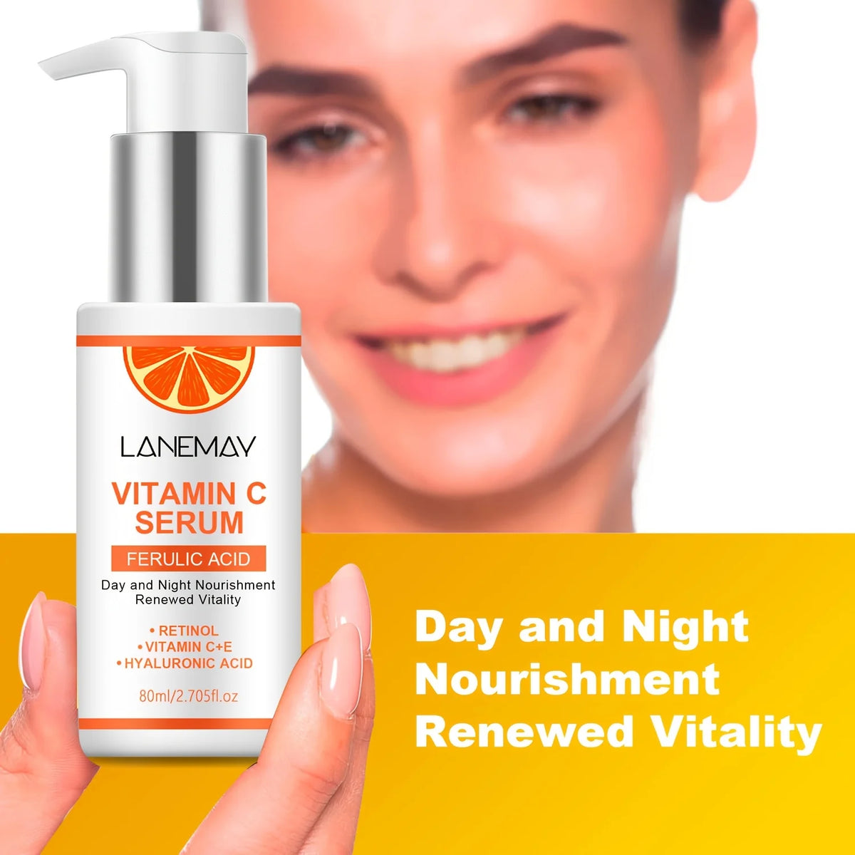 Sérum à la vitamine C avec acide férulique et acide hyaluronique – Hydrate et repulpe la peau, restaure l'éclat, améliore la peau terne.