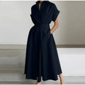 Robe longue d'été élégante et ample pour femme, de couleur unie, à manches courtes et boutons, coupe trapèze, taille cintrée, style de soirée, nouvelle mode 2026.