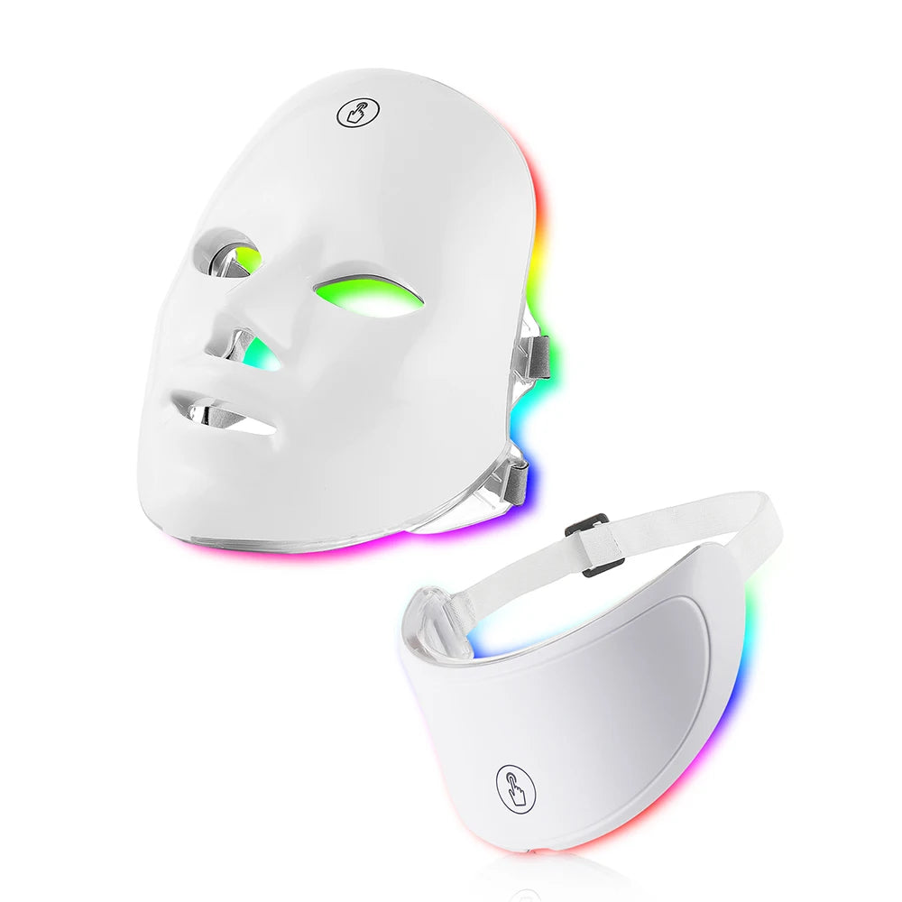 Machine de beauté pour le visage et le cou, masque facial LED et masque de cou à photothérapie avec 7 couleurs et masseur de soin de la peau.