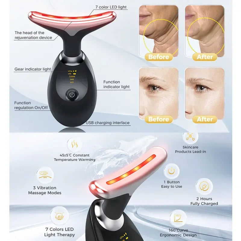 Appareil de beauté portable pour le visage et le cou avec massage par vibration, idéal pour atténuer les rides du cou, lifter le visage et soigner le double menton.
