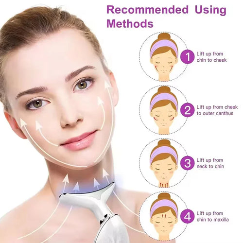 Appareil de beauté portable pour le visage et le cou avec massage par vibration, idéal pour atténuer les rides du cou, lifter le visage et soigner le double menton.