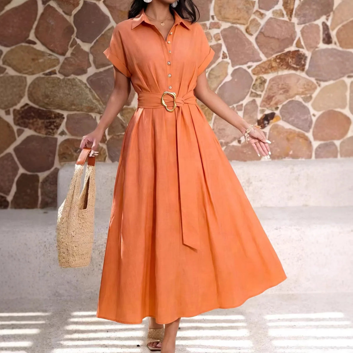Longue robe chemise pour femme, coupe trapèze, style streetwear Y2K, manches courtes, élégante, de soirée ou décontractée, ample avec taille cintrée, pour le travail (2026) ».