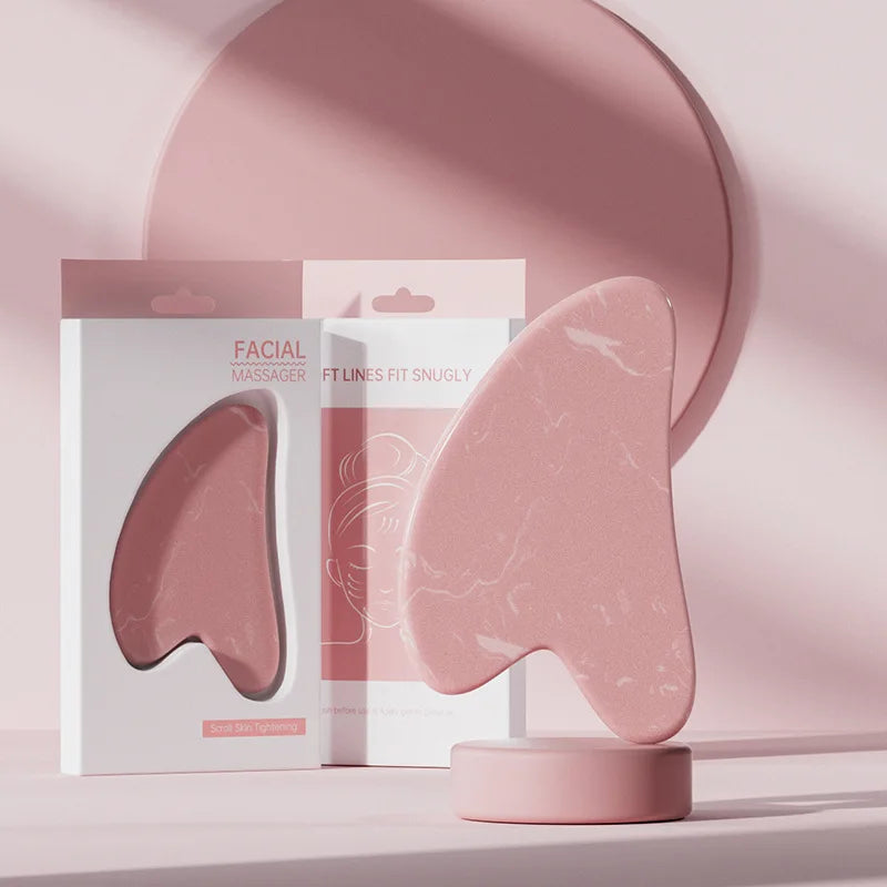 Rouleau de massage pour le visage et le cou et planche Gua Sha en résine (imitation jade ou cristal, non rose) - Outils de soin pour la peau à double embout.