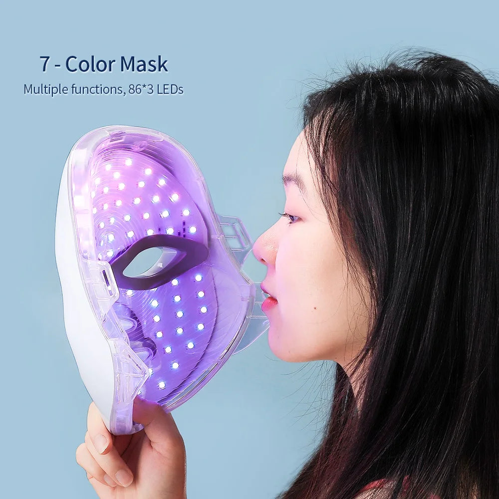 Masque facial LED rechargeable, luminothérapie 7 couleurs pour le rajeunissement de la peau, anti-acné, anti-rides, masque de beauté et éclat de la peau