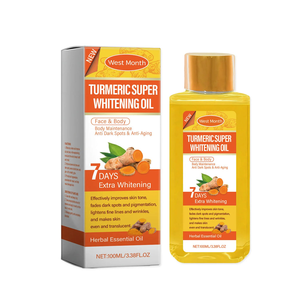 Huile corporelle au curcuma — Soin illuminateur et hydratant, formule légère et non grasse pour un teint unifié et une peau douce.