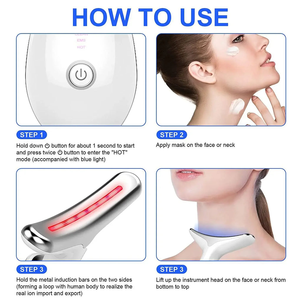 Appareil de beauté portable pour le visage et le cou avec massage par vibration, idéal pour atténuer les rides du cou, lifter le visage et soigner le double menton.